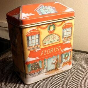 Vintage Graphic Tin Main Street Florist Decorative Tin Holiday Candy Tin Storage